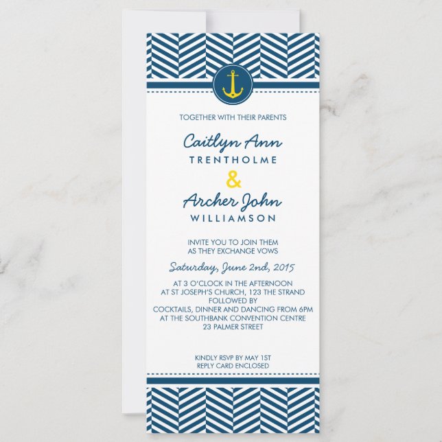 WEDDING INVITE nautischer Ankerherz gelb Einladung (Vorderseite)