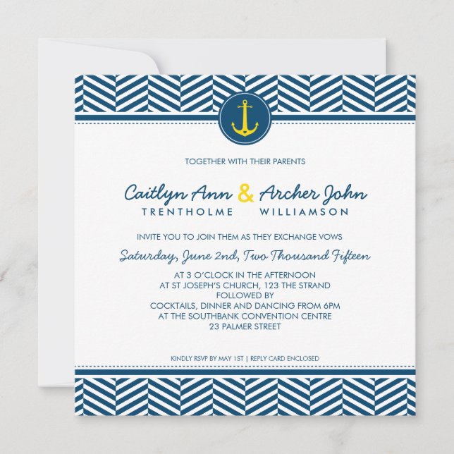 WEDDING INVITE nautischer Ankerherz gelb Einladung (Vorderseite)