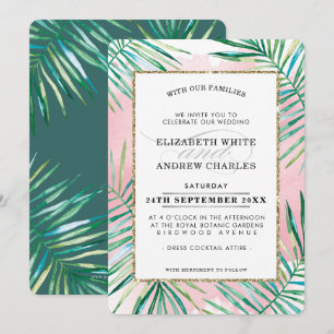 WEDDING INVITE schicke tropische Blätter aus Palme Einladung