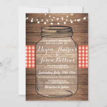 Wedding Jar Wood Rustic Red Gingham Einladung
