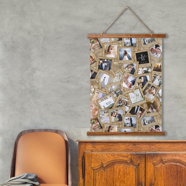 Wedding Keepake 30 Foto Collage Gold ID1065 Wandteppich Mit Holzrahmen (Von Creator hochgeladen)
