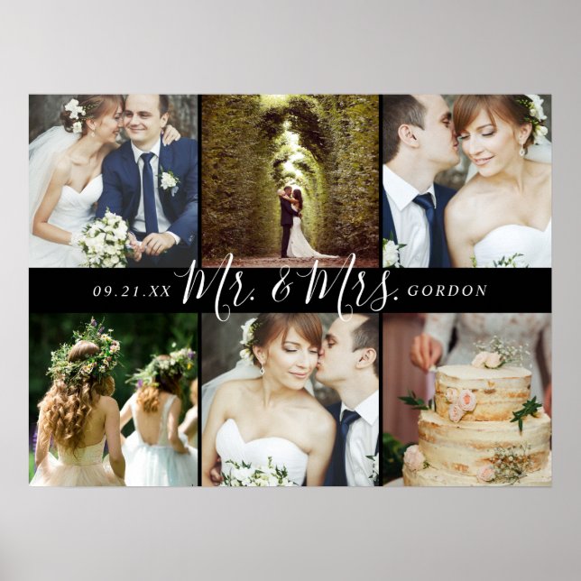 Wedding Keepake Mr. und Mrs. 6 Foto Collage Poster (Vorne)