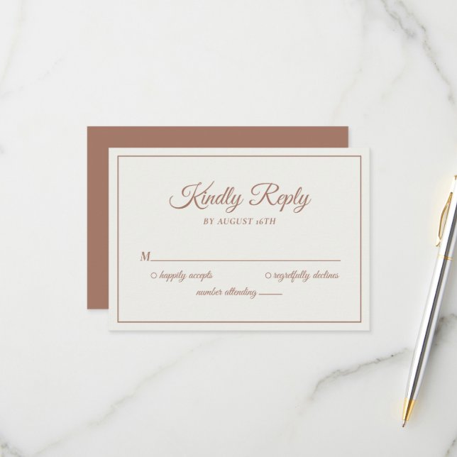 Wedding Kindly Antwort Modern Mocha Brown (Vorderseite/Rückseite Beispiel)