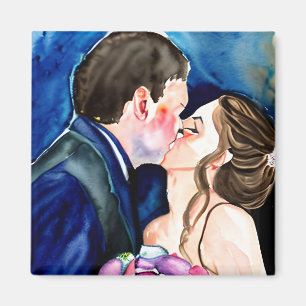 Wedding Kiss Watercolor Art Magnet