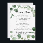 Wedding Kissing Menu Game Eukalyptus Card<br><div class="desc">Diese Hochzeitsküssen-Menü-Spiel Eukalyptus-Karte ist perfekt für eine einfache Hochzeitsempfang. Das Design bietet Aquarellfarben handgezeichnet elegante botanische Eukalyptuszweige und Blätter.</div>