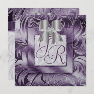 Wedding Leaf Floral Lila Silver Bow 2 Einladung
