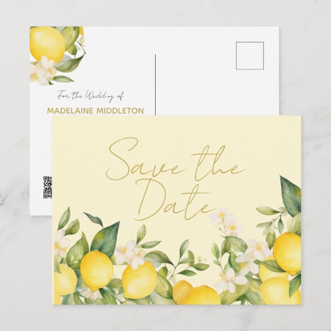 Wedding Lemons Citrus Save the Date Ankündigungspostkarte (Vorne/Hinten)