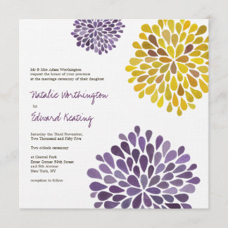 Wedding lila gelbe Dahlie-Blumen-Einladung Einladung