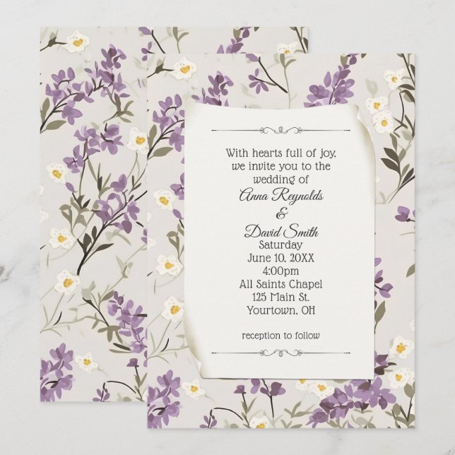 Wedding Lilacs Design Einladung (Vorne/Hinten)