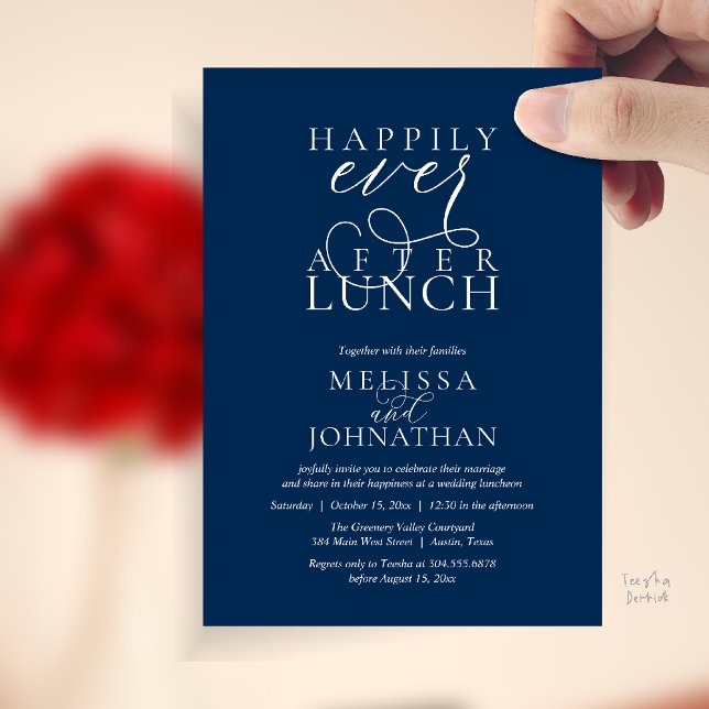 Wedding Lunch Invites, Elegant Happily Ever After Einladung (Wedding Lunch Invites, Elegant Happily Ever After Invitation Card in Navy Blue)