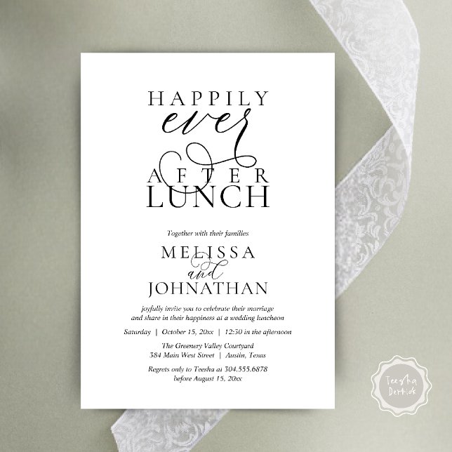 Wedding Lunch Invites, Elegant Happily Ever After Einladung (Wedding Lunch Invites, Elegant Happily Ever After Invitation Card in Black and White)