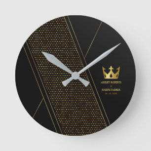 Wedding Luxury black golden geometric pattern Runde Wanduhr