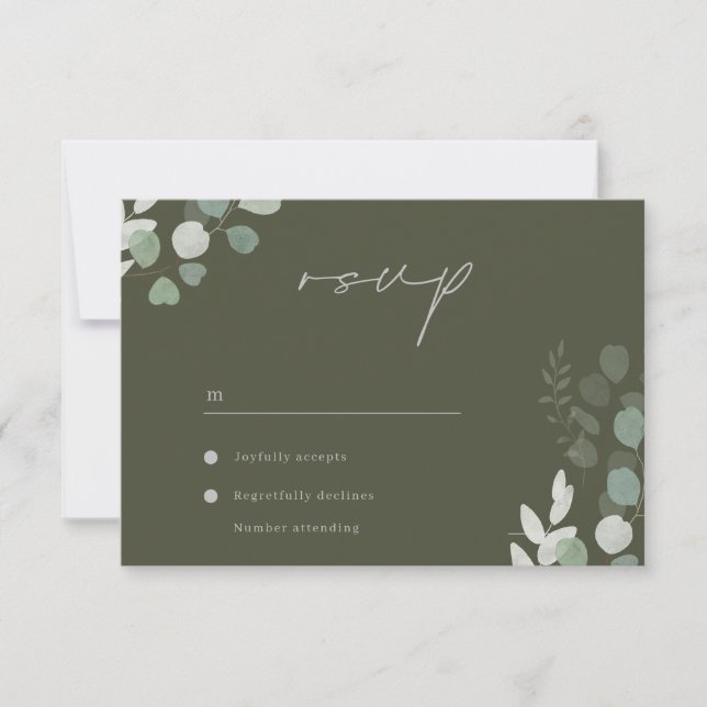Wedding Luxury: Divine Olive Greenery Wedding RSVP Karte (Vorderseite)