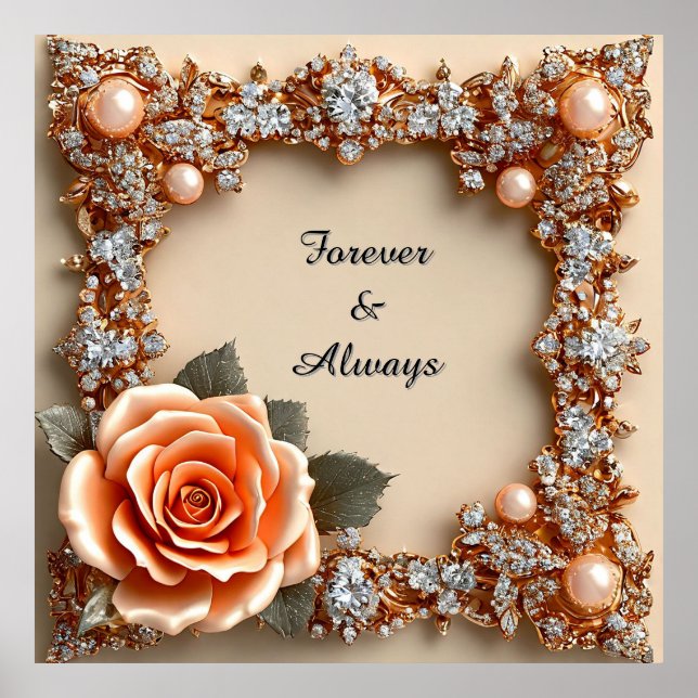 Wedding Luxury Gold Peach Rose Diamonds Pearls ✨🌸 Poster (Vorne)