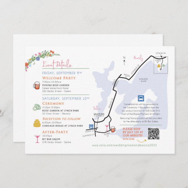 Wedding Map Enclosure Card - Custom Design Rebecca Begleitkarte (Vorne/Hinten)