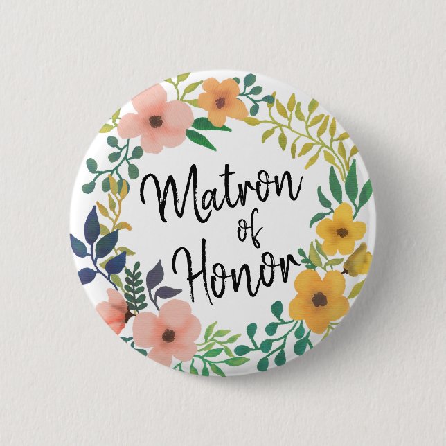 Wedding | Matrone der Watercolor-Blumen-| der Ehre Button (Vorderseite)