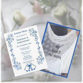 Wedding Menu Card Blue Sapphire Bells Scrollwork Menükarte