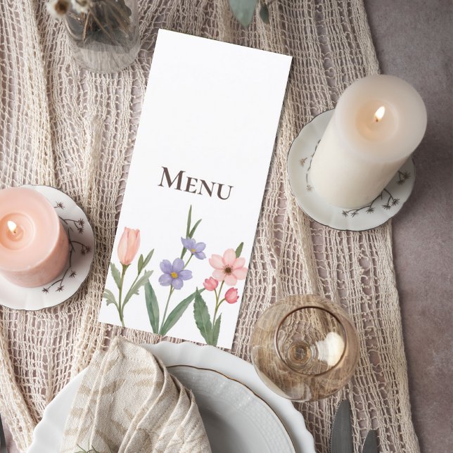 Wedding Menu with Soft Botanical Garden Design Menükarte (Von Creator hochgeladen)