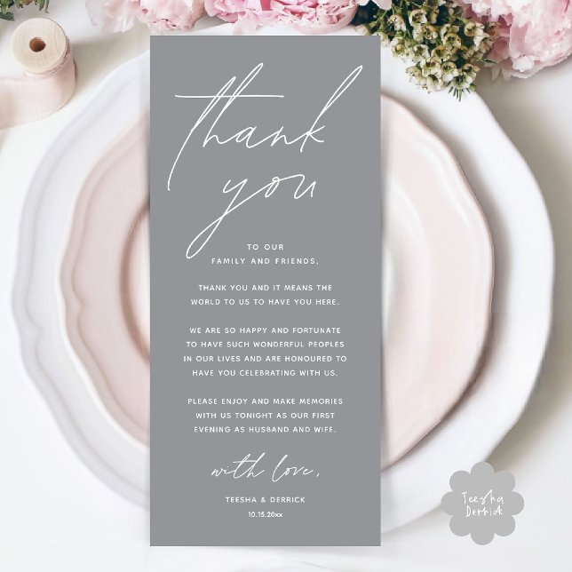 Wedding Minimalist Wedding Dinner Thank You Card Programm (Wedding Minimalist Wedding Dinner Brunch Lunch Reception Thank You Card in Chill Grey)