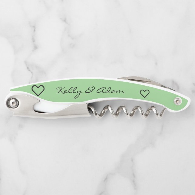 Wedding Mint Green New Hearts Personalisiert Kellnermesser (Vorderseite)