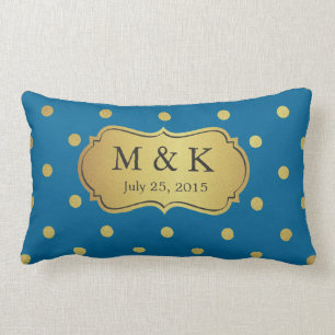 Wedding mit Monogramm - stilvolle Goldpolka-Punkte Lendenkissen