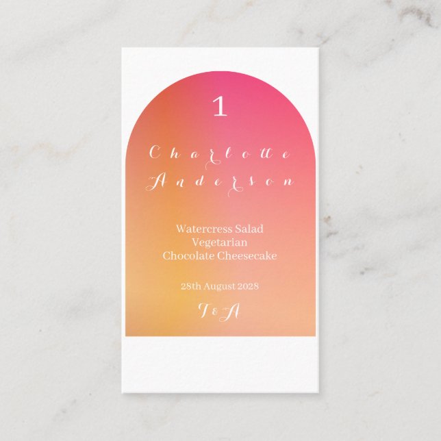 Wedding Modern Boho Arch Sunset Ombre Namensmenü Platzkarte (Vorderseite)