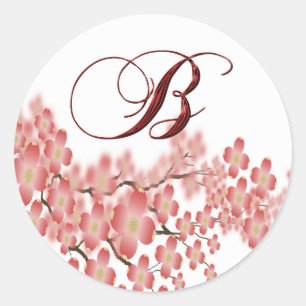 Wedding Monogram B Dogwood Design Umschlag Aufkleb Runder Aufkleber