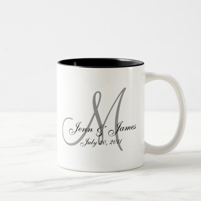Wedding Monogram Bride Groom Date Coffee Mug Zweifarbige Tasse (Rechts)