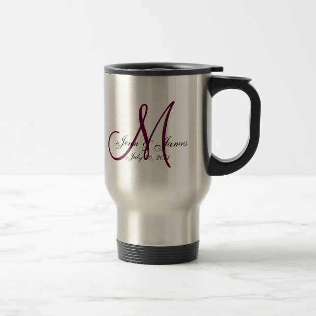 Wedding Monogram Bride Groom Date Wine Travel Mug Reisebecher (Rechts)