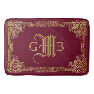 Wedding Monogram Classic Gold Frame Burgundy Badematte