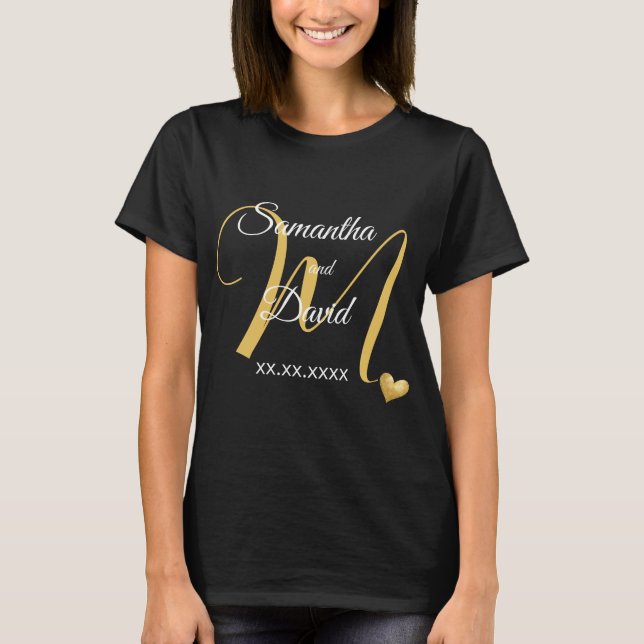 Wedding Monogram Design with Names and Date T-Shirt (Vorderseite)