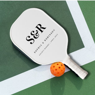 Wedding Monogram Einfach Schwarz-weiß Pickleball Schläger