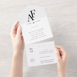 Wedding Monogram Elegant Einfach Minimalistisch All In One Einladung