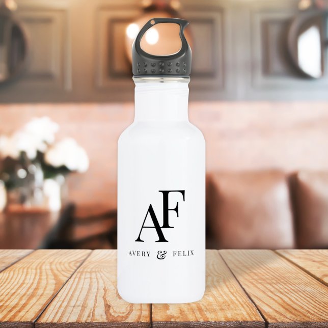 Wedding Monogram Elegant Einfach Minimalistisch Edelstahlflasche (Von Creator hochgeladen)