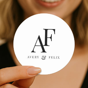 Wedding Monogram Elegant Einfach Minimalistisch Runder Aufkleber