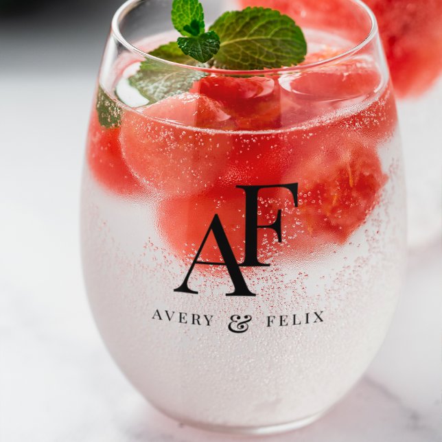 Wedding Monogram Elegant Einfach Minimalistisch Weinglas Ohne Stiel (Von Creator hochgeladen)