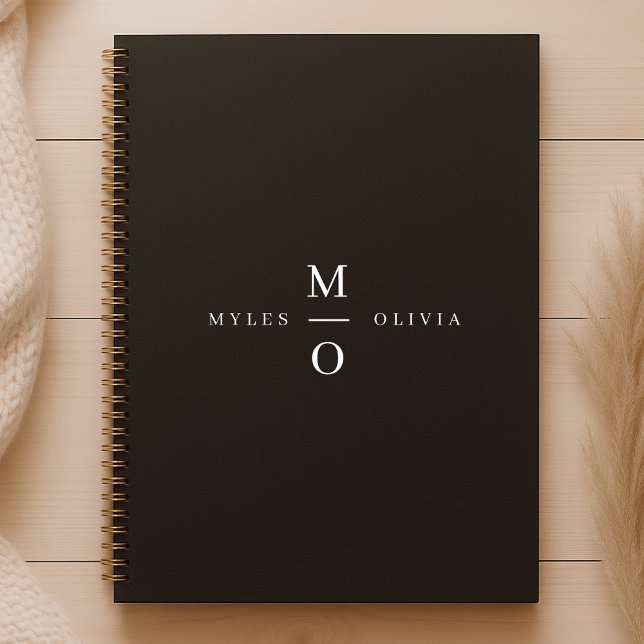 Wedding Monogram Elegant Minimal Stilvolle Schwarz Notizbuch (Von Creator hochgeladen)