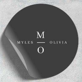 Wedding Monogram Elegant Minimal Stilvolle Schwarz Runder Aufkleber