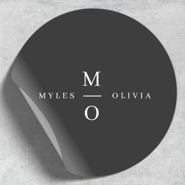 Wedding Monogram Elegant Minimal Stilvolle Schwarz Runder Aufkleber (Von Creator hochgeladen)