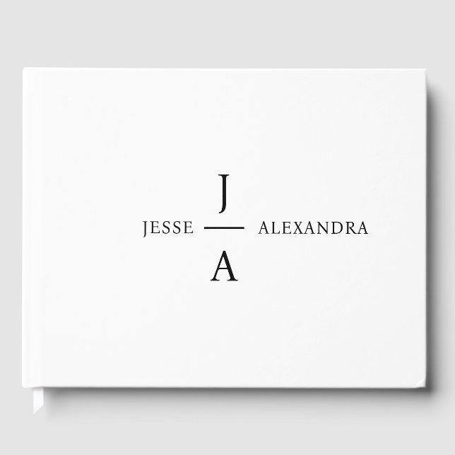 Wedding Monogram Elegant Minimal Stilweiss Gästebuch (Vorderseite)
