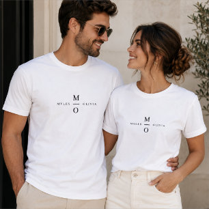 Wedding Monogram Elegant Minimalistisch Simple Whi T-Shirt