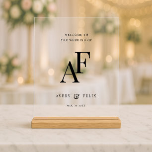Wedding Monogram Elegant Minimalistisch Willkommen Acrylschild
