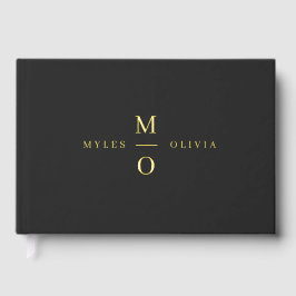 Wedding Monogram Elegant Stilvolles Schwarz und Go Gästebuch