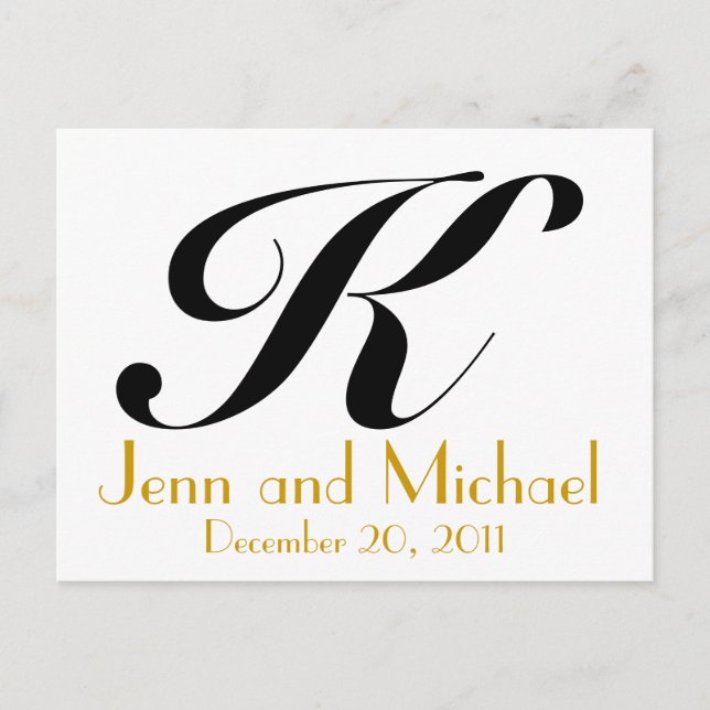 Wedding Monogram K Announcement Card Gold Black Ankündigungspostkarte (Vorderseite)