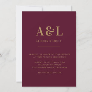 Wedding Monogram Minimalistisch Burgundy Gold Einladung