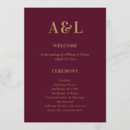 Wedding Monogram Minimalistisch Burgundy Gold Programm