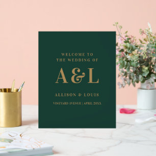 Wedding Monogram Minimalistisch Emerald Green Gold Acrylschild