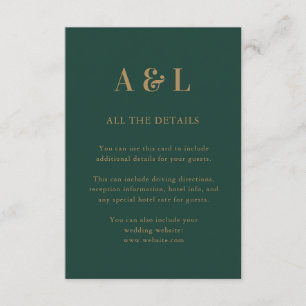 Wedding Monogram Minimalistisch Emerald Green Gold Begleitkarte