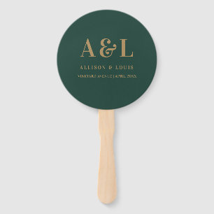 Wedding Monogram Minimalistisch Emerald Green Gold Fächer