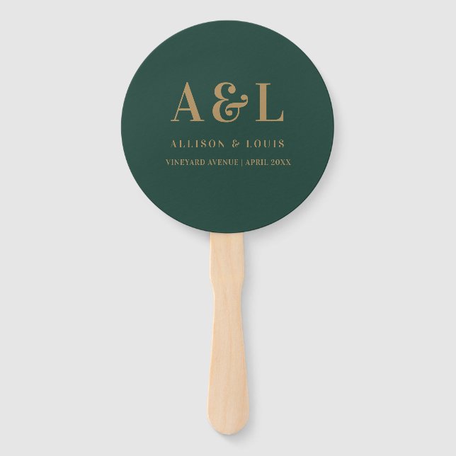 Wedding Monogram Minimalistisch Emerald Green Gold Fächer (Vorderseite)